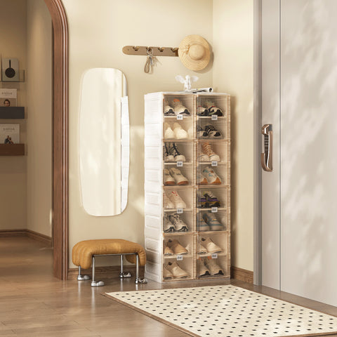 ANTBOX brown 8-layer foldable stackable shoe box, dustproof modular organizer storing up to 16 pairs of shoes