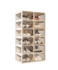 ANTBOX brown transparent foldable shoe boxes in 6 tier stackable modular storage system organizing shoes neatly in a modern home