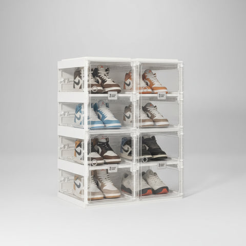 ANTBOX foldable clear shoe box with transparent side panels, 4 tiers, stackable dustproof organizer