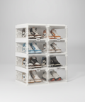 ANTBOX foldable clear shoe box with transparent side panels, 4 tiers, stackable dustproof organizer