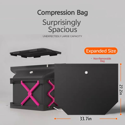 ANTBOX compression storage bag showing its expanded size and dimensions inside the storage box