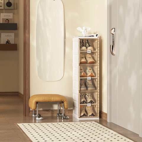 ANTBOX 6-tier foldable brown shoe organizer with magnetic doors, fully assembled in modern home setting