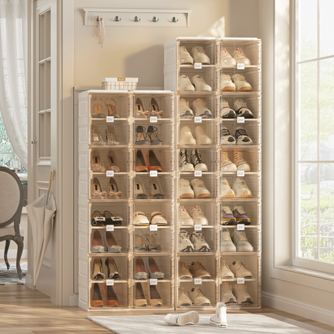 ANTBOX foldable stackable shoe box with transparent dustproof door for organized shoe storage