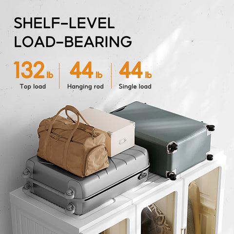 ANTBOX foldable wardrobe closet showing the weight capacity of its hanging rods for clothes storage