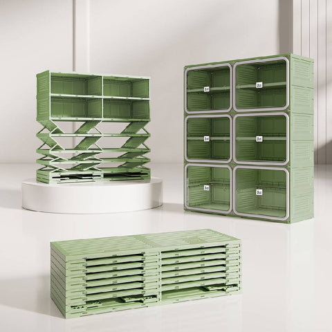 ANTBOX green and gray shoe cabinet with a foldable space-saving design