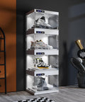 ANTBOX LED Smart Shoe Display Case 4-Pack White stacked together in living room setting, showcasing clear front, LED lighting, and modern display design
