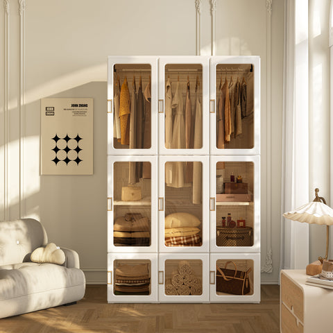 ANTBOX modular wardrobe 15 grids with 3 hanging rods providing expanded clothing hanging storage in bedroom