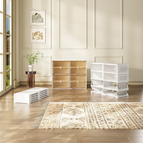 ANTBOX foldable shoe cabinet comparison showing flat folded design and fully assembled storage