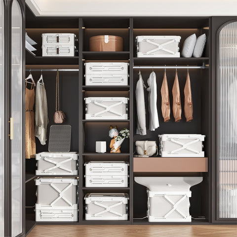 ANTBOX white vacuum compression storage box stored inside a cabinet for organized clothes storage