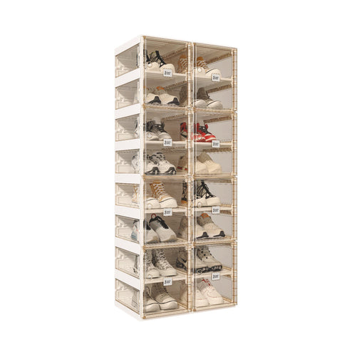 Brown Foldable Shoe Box with Transparent Panels 6 - 10 Tiers for bedroom organization - 3 - min easy setup Foldable Shoe Box / Stackable Shoe Organizer by antbox - storage