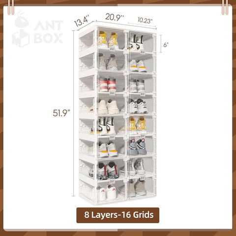 Clear Foldable Shoe Box with Transparent Panels 4 - 10 Tiers for bedroom organization - 3 - min easy setup Shoe Box by antbox - storage
