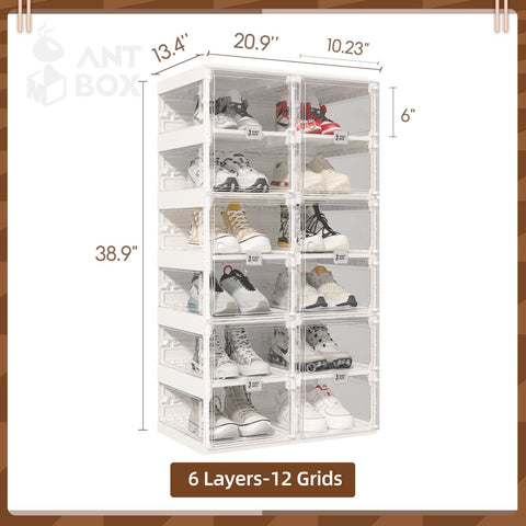 Clear Foldable Shoe Box with Transparent Panels 4 - 10 Tiers for bedroom organization - 3 - min easy setup Shoe Box by antbox - storage