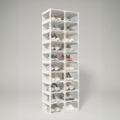 Clear Foldable Shoe Box with Transparent Panels 4 - 10 Tiers for bedroom organization - 3 - min easy setup Shoe Box by antbox - storage