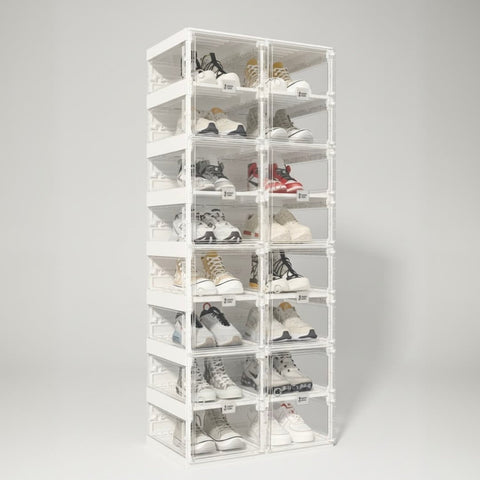 Clear Foldable Shoe Box with Transparent Panels 4 - 10 Tiers for bedroom organization - 3 - min easy setup Shoe Box by antbox - storage