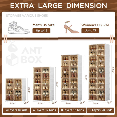 Double Row Foldable Shoe Storage Box 4 - 10 Layers for bedroom organization - 3 - min easy setup Shoe Box by antbox - storage