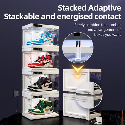 LED Smart Sneaker Display Case Set 4 Pack Stackable for bedroom organization - 3 - min easy setup LED Shoe Display Case Set by antbox - storage