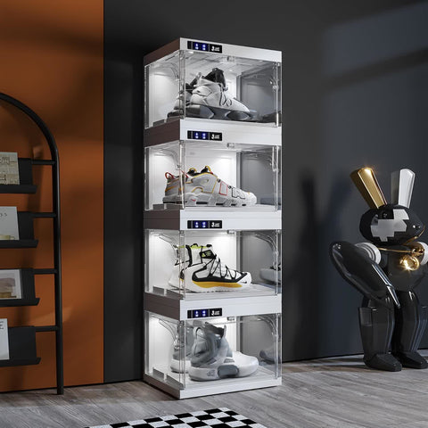 LED Smart Sneaker Display Case Set 4 Pack Stackable for bedroom organization - 3 - min easy setup LED Shoe Display Case Set by antbox - storage