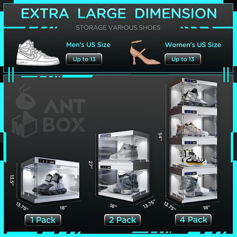 LED Smart Sneaker Display Case with Lighting 1 Pack for bedroom organization - 3 - min easy setup LED Shoe Display Case by antbox - storage