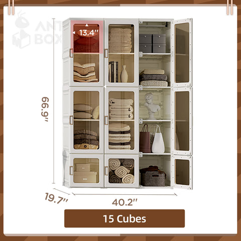 Modular Cube Wardrobe Organizer 15 Cubes with Doors for bedroom organization - 3 - min easy setup Wardrobe Closet / Modular Storage Cabinet by antbox - storage