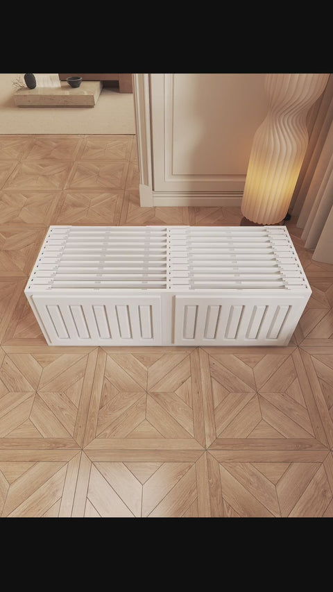 ANTBOX X-Large Foldable Shoe Cabinet Brown with Clear Doors full range 4 to 10 tiers stacking demonstration showing assembly, folding, stacking, and storing shoes in entryway, bedroom, and closet