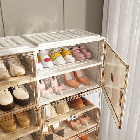 X - Large Foldable Modular Shoe Cabinet with Clear Doors for bedroom organization - 3 - min easy setup Shoe Cabinet by antbox - storage