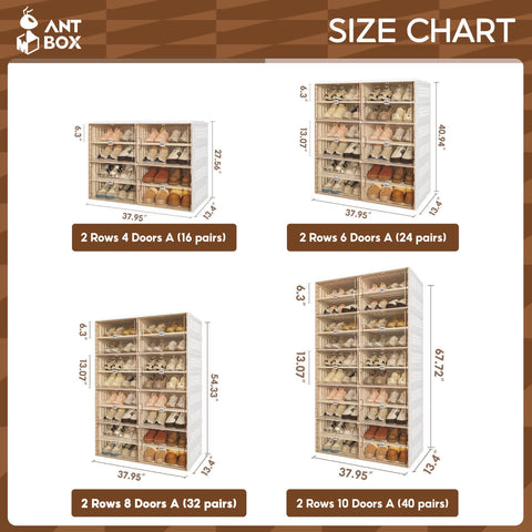 X - Large Foldable Modular Shoe Cabinet with Clear Doors for bedroom organization - 3 - min easy setup Shoe Cabinet by antbox - storage