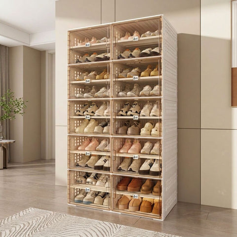 X-Large foldable shoe cabinet with clear doors, holding up to 40 pairs